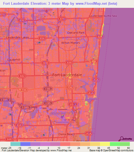Fort Lauderdale,US Elevation Map