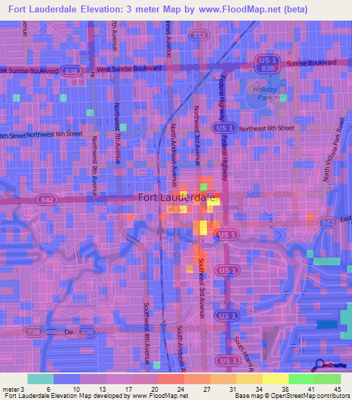 Fort Lauderdale,US Elevation Map