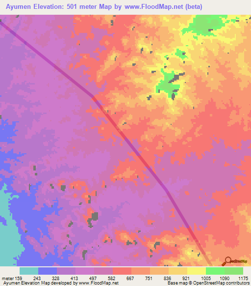 Ayumen,Eritrea Elevation Map