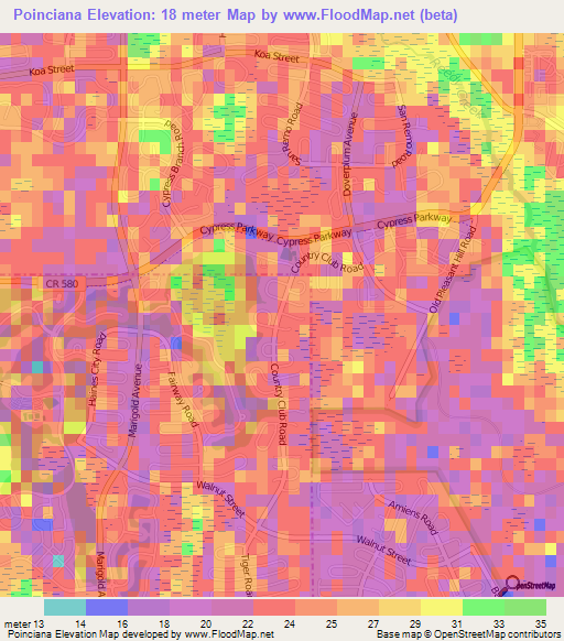 Poinciana,US Elevation Map