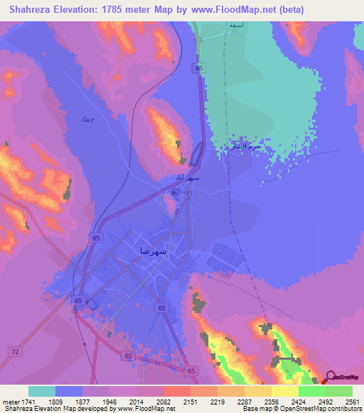 Shahreza,Iran Elevation Map
