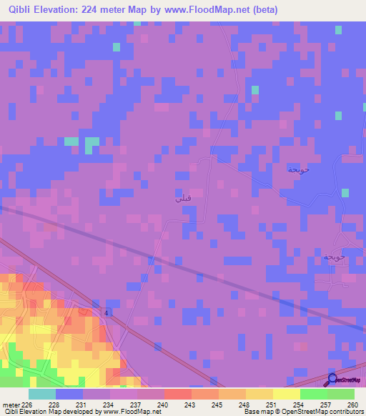 Qibli,Syria Elevation Map