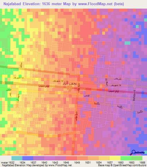 Najafabad,Iran Elevation Map