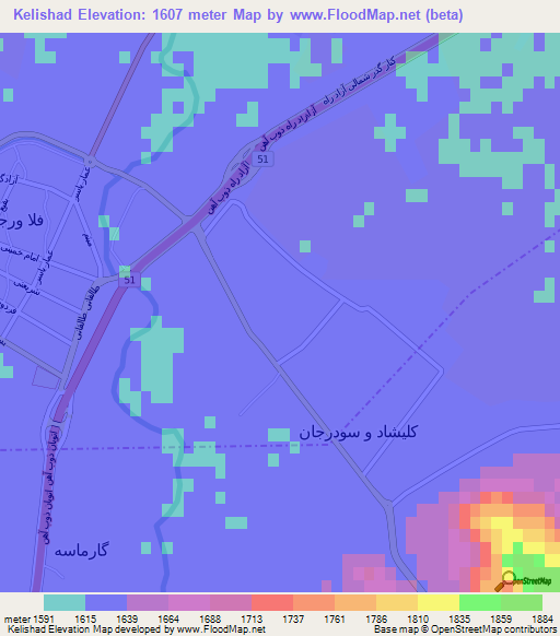 Kelishad,Iran Elevation Map
