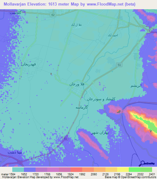Mollavarjan,Iran Elevation Map