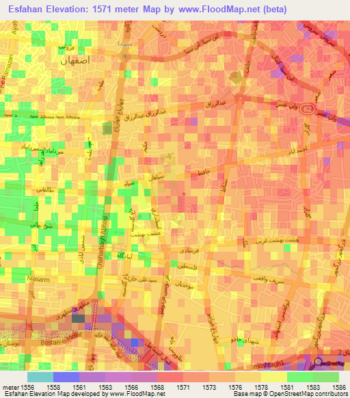 Esfahan,Iran Elevation Map