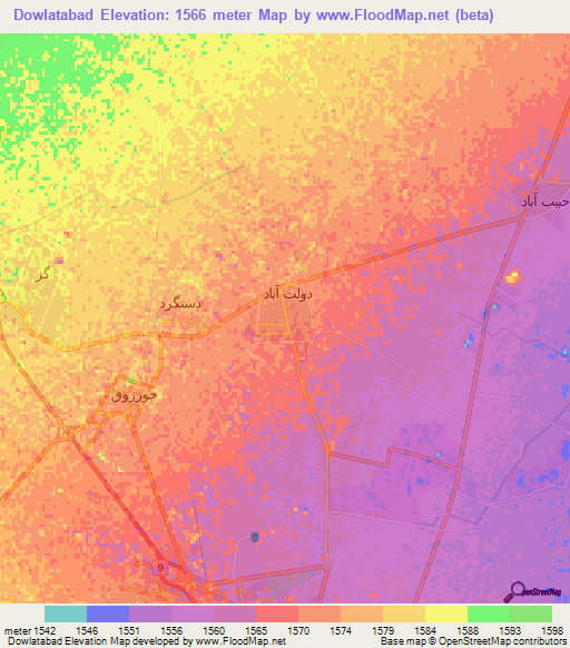 Dowlatabad,Iran Elevation Map