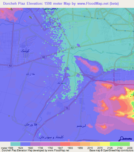 Dorcheh Piaz,Iran Elevation Map