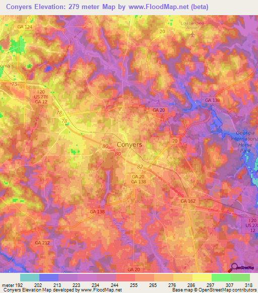Conyers,US Elevation Map