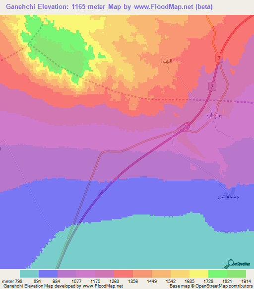 Ganehchi,Iran Elevation Map