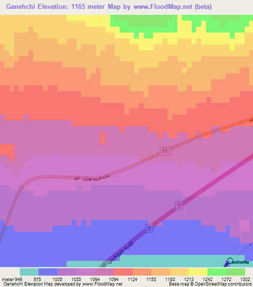 Ganehchi,Iran Elevation Map