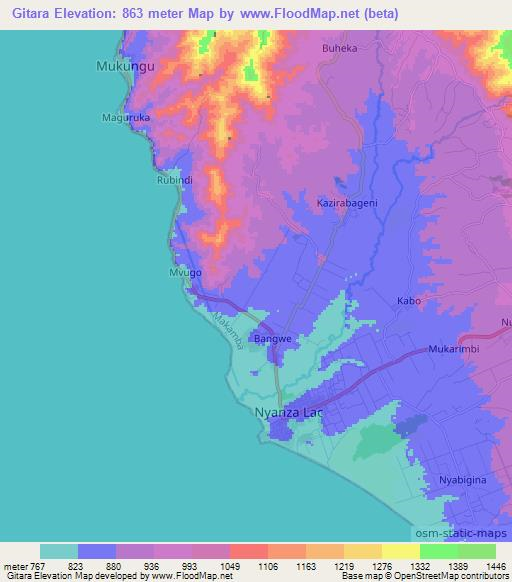 Gitara,Burundi Elevation Map