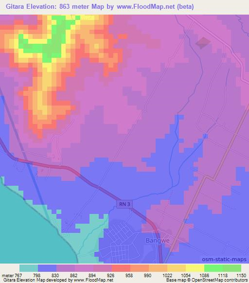 Gitara,Burundi Elevation Map