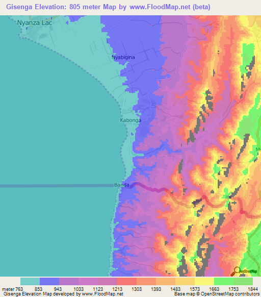 Gisenga,Burundi Elevation Map