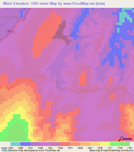 Mbizi,Burundi Elevation Map