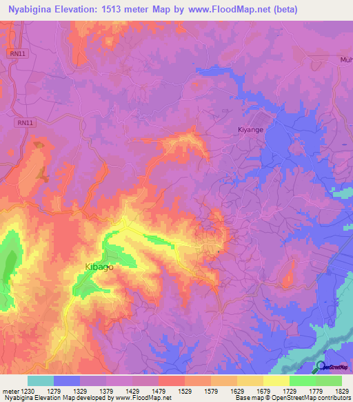 Nyabigina,Burundi Elevation Map