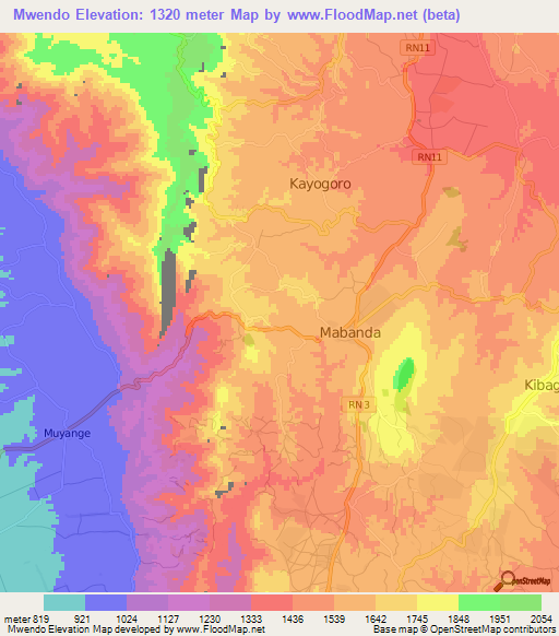 Mwendo,Burundi Elevation Map