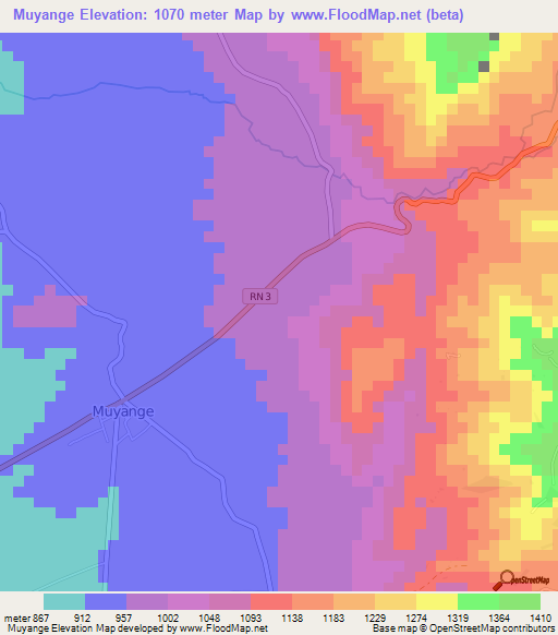 Muyange,Burundi Elevation Map