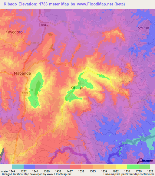Kibago,Burundi Elevation Map