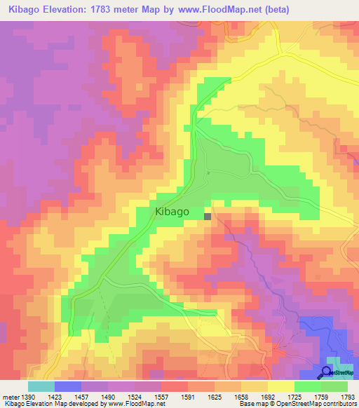 Kibago,Burundi Elevation Map