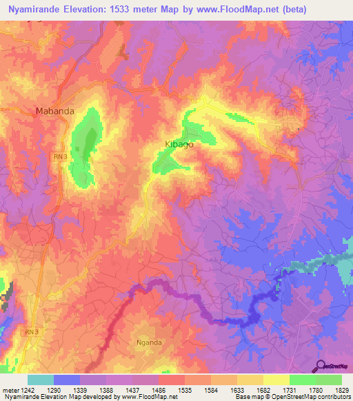 Nyamirande,Burundi Elevation Map