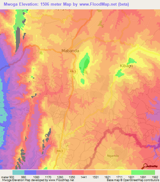 Mwoga,Burundi Elevation Map