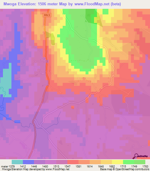 Mwoga,Burundi Elevation Map