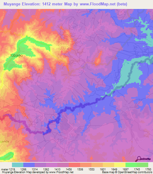 Muyange,Burundi Elevation Map