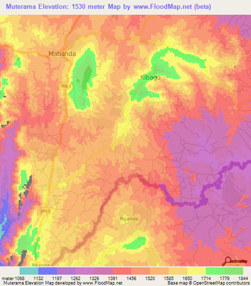 Muterama,Burundi Elevation Map