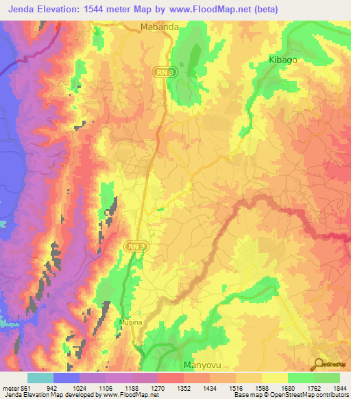 Jenda,Burundi Elevation Map