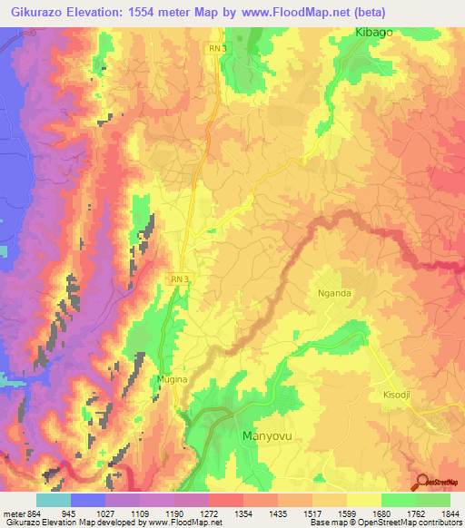 Gikurazo,Burundi Elevation Map