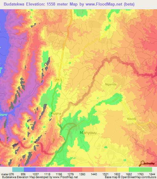 Budatekwa,Burundi Elevation Map