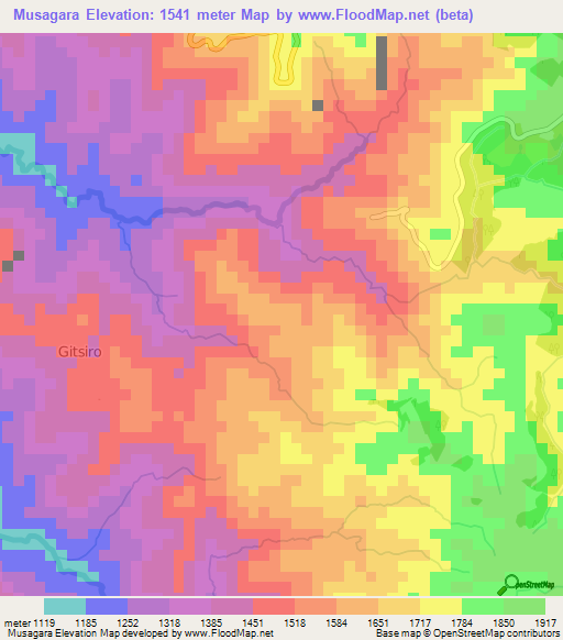 Musagara,Burundi Elevation Map
