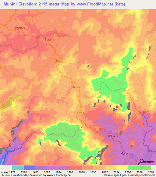 Munini,Burundi Elevation Map