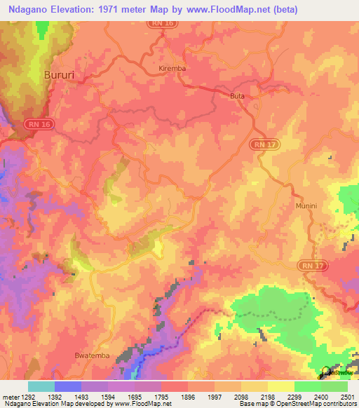 Ndagano,Burundi Elevation Map