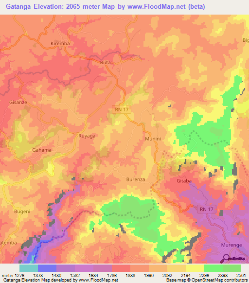 Gatanga,Burundi Elevation Map