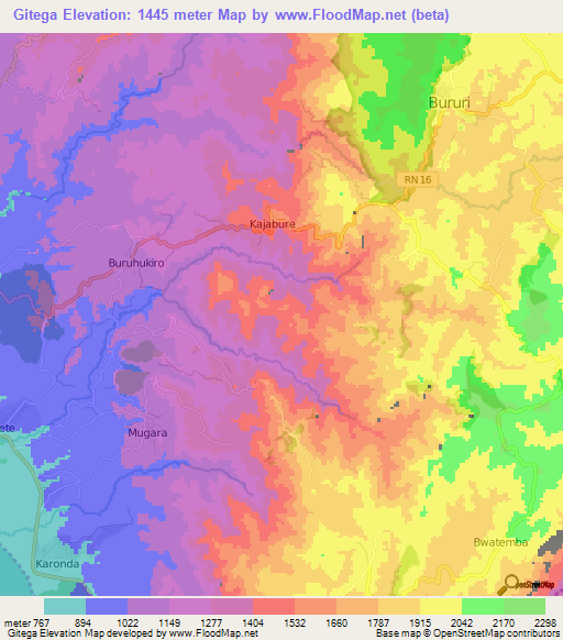 Gitega,Burundi Elevation Map