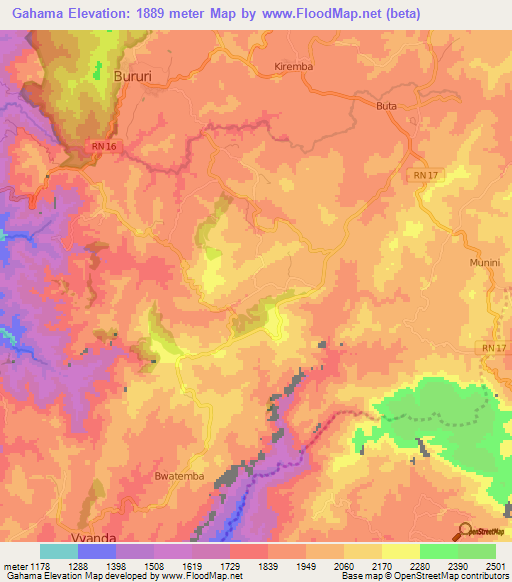 Gahama,Burundi Elevation Map