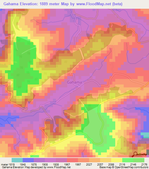 Gahama,Burundi Elevation Map