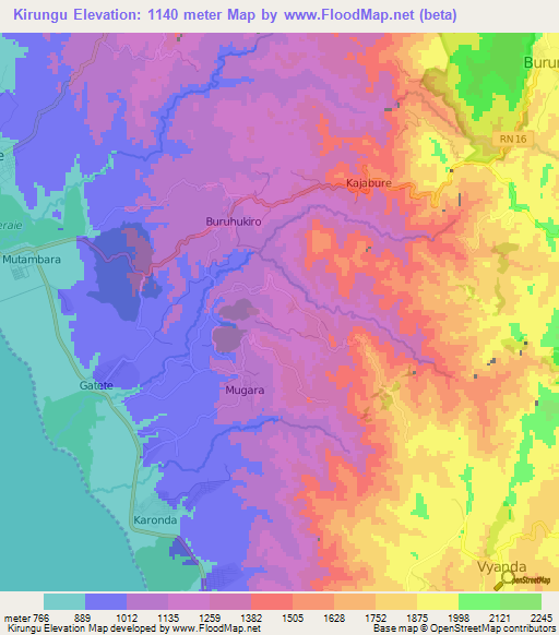 Kirungu,Burundi Elevation Map