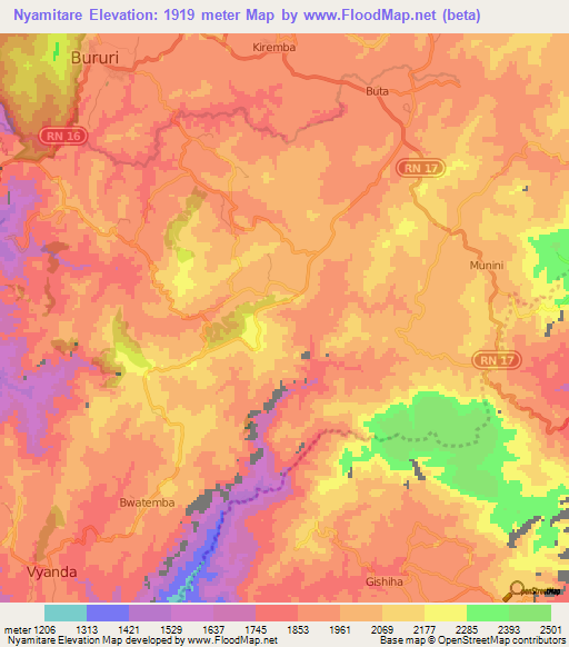 Nyamitare,Burundi Elevation Map