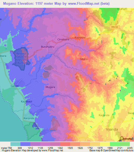 Mugano,Burundi Elevation Map