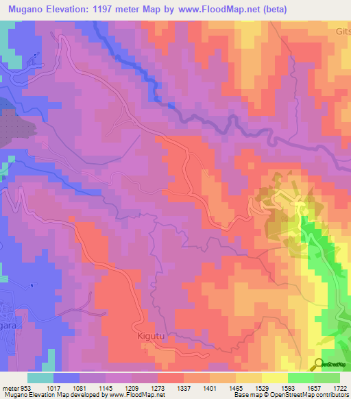 Mugano,Burundi Elevation Map