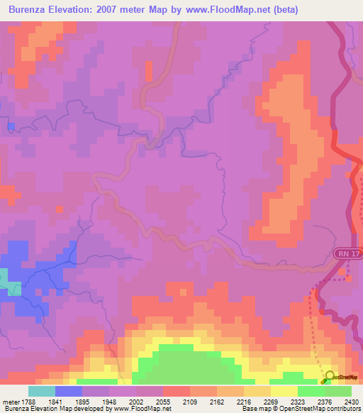Burenza,Burundi Elevation Map