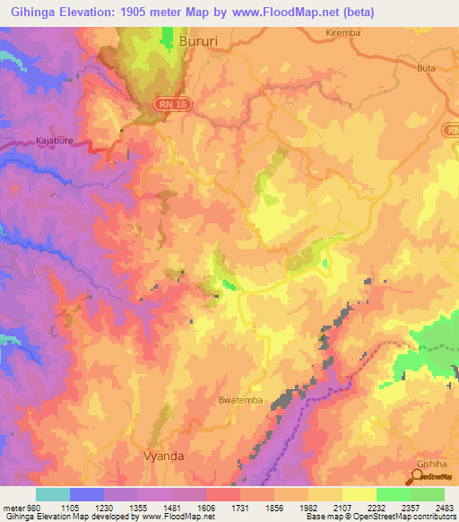 Gihinga,Burundi Elevation Map