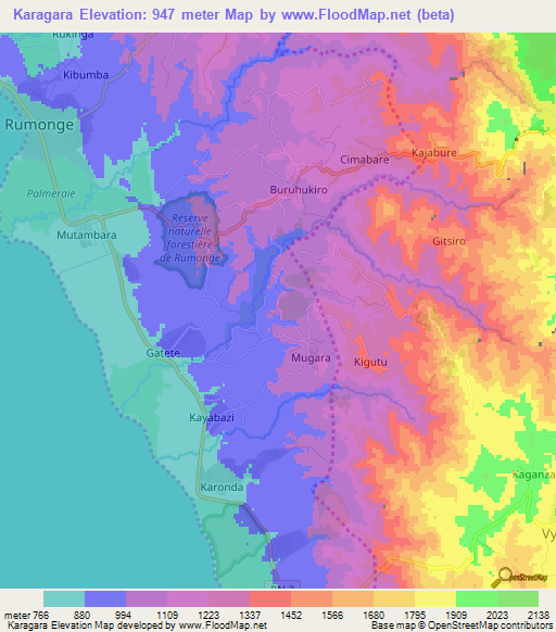 Karagara,Burundi Elevation Map