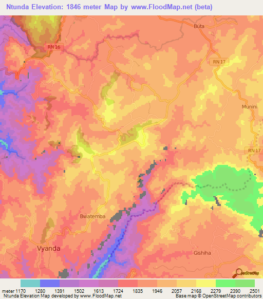 Ntunda,Burundi Elevation Map