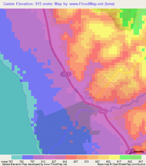 Gatete,Burundi Elevation Map