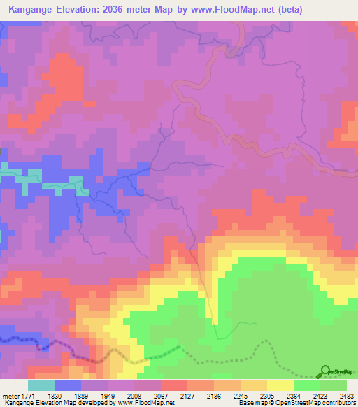 Kangange,Burundi Elevation Map