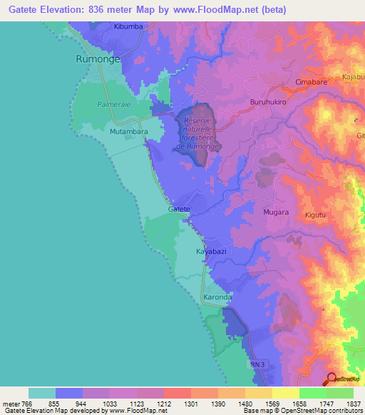 Gatete,Burundi Elevation Map